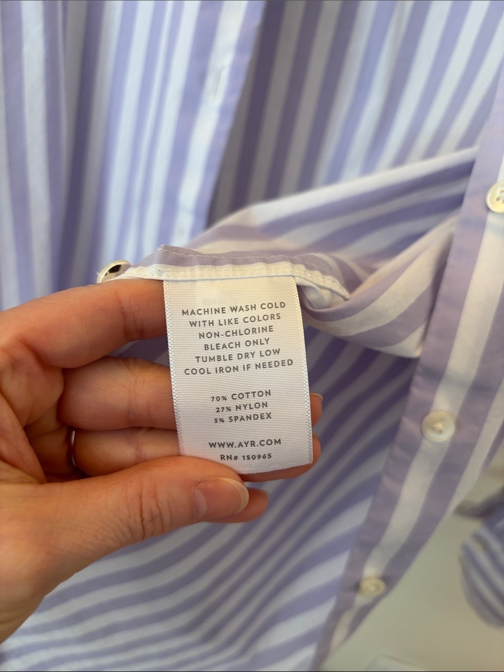 AYR. Lavender and White Vertical Stripe Button-Down Shirt - Picture 3 of 4